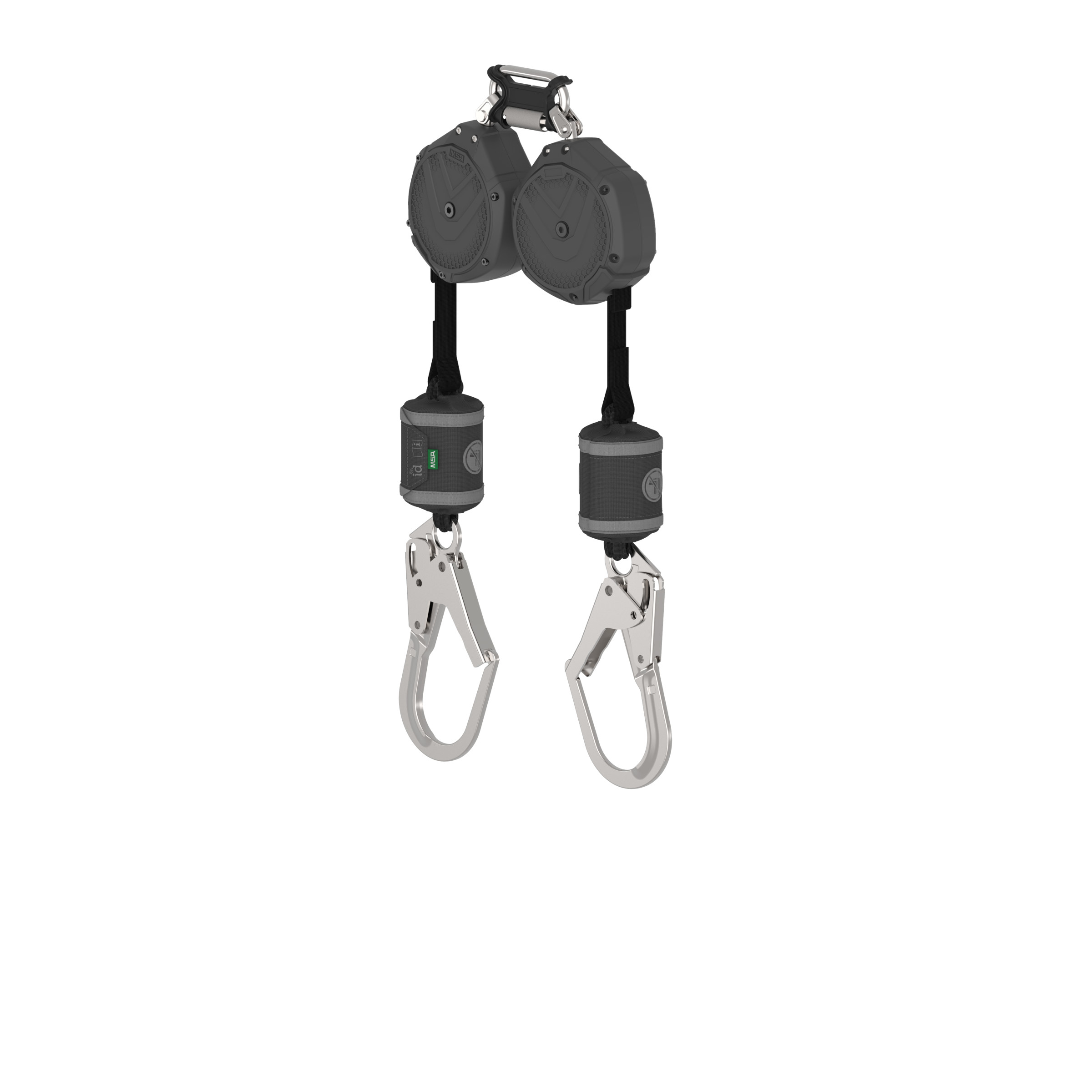 V-SHOCK PFL, 10', twin-leg, 36CL Snaphook, twin triple action carabiner (top), ANSI Z359.14